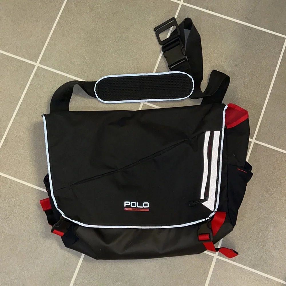 Polo Sport Ralph Lauren Messenger Commuter Bag shoulder laptop school bag black